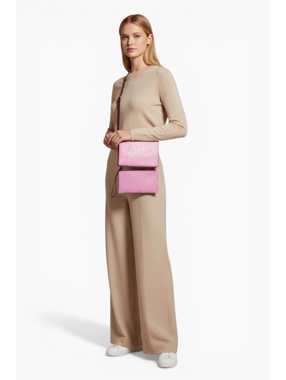Emilio Pucci Pink Embossed Leather Crossbody Bag & Wristlet Set
